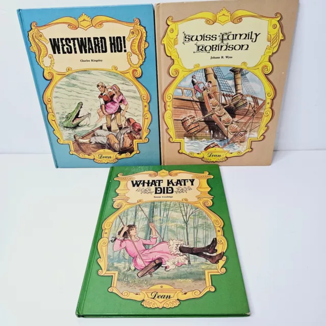 Swiss Family Robinson What Katy Did Westward Ho! Dean Vintage Hardcover Books