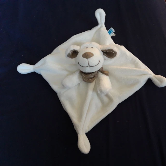 Doudou Plat Carré Mouton Chien Blanc Taupe Tex Baby bandana