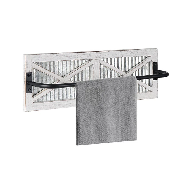 Rustic Bathroom Towel Rack Wall Mounted Farmhouse Bath Towel Storage Rack White