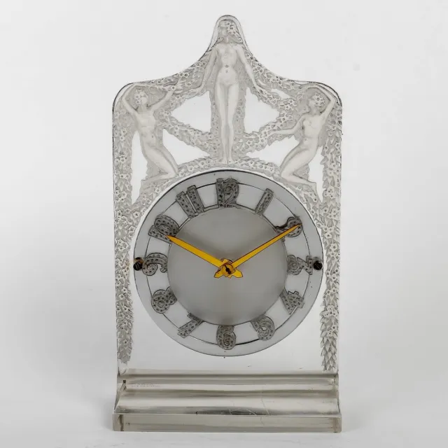 Pendule Hélène Verre Patine Rene Lalique R.Lalique Clock Omega Movement Glass