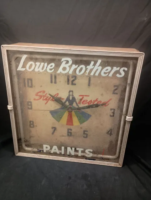 VINTAGE VERY RARE Lowe Brothers Paints Neon Corded Wall Clock 15x15