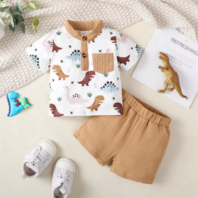 Boys Baby Infant Outfits Dinosaur Short Sleeve T-shirt Top Shorts Summer Clothes