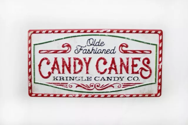 New Vintage Aged Santa KRINGLE COMPANY OLD FASHIONED CANDY CANE SIGN Hanging 16"
