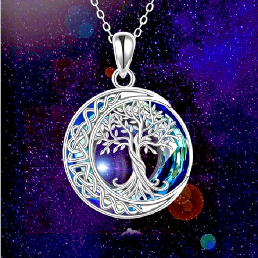 TREE LIFE CREMATION CELTIC URN MOON Pendant 20" Sterling silver 925 necklace