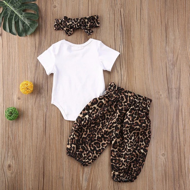 Set Abbigliamento Neonato Bambina Romper Body Pantaloni Leopardati Pantaloni Abiti 3 Pz 2