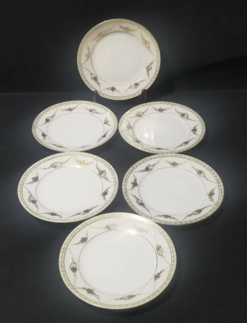 Set of 6 Vintage Hand Painted Nippon Japan Bread Plates Gold Floral Swags in EC