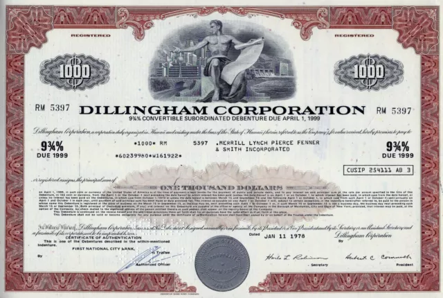 Dillingham Corporation, 1978,  9 3/4% Debenture due 1999 (1.000 $) Merrill Lynch