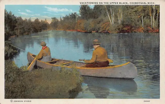 Cheboygan MI Michigan Upper Black River Boy Scouts Camp Canoe c1920 Postcard