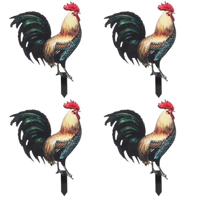 4PCS rooster garden statue Chicken Yard Schild Pfahl Gartenhahn Pfahl lebensech