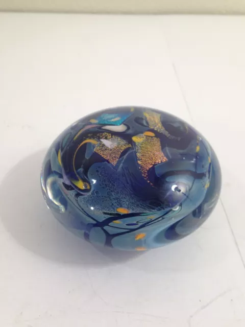 Beautiful Jim Karg multi color Glass studio paperweight metallic swirls 3