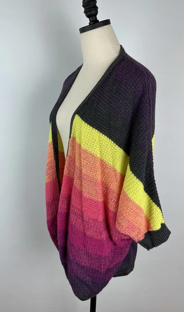 AMERICAN EAGLE Ombre Striped Sweater XL Colorful Sunset Open Front Dolman Sleeve