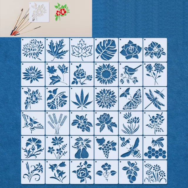 36Pcs Farm Flowers Leaf Birds Painting Template Reusable Stencil DIY Wall Decors