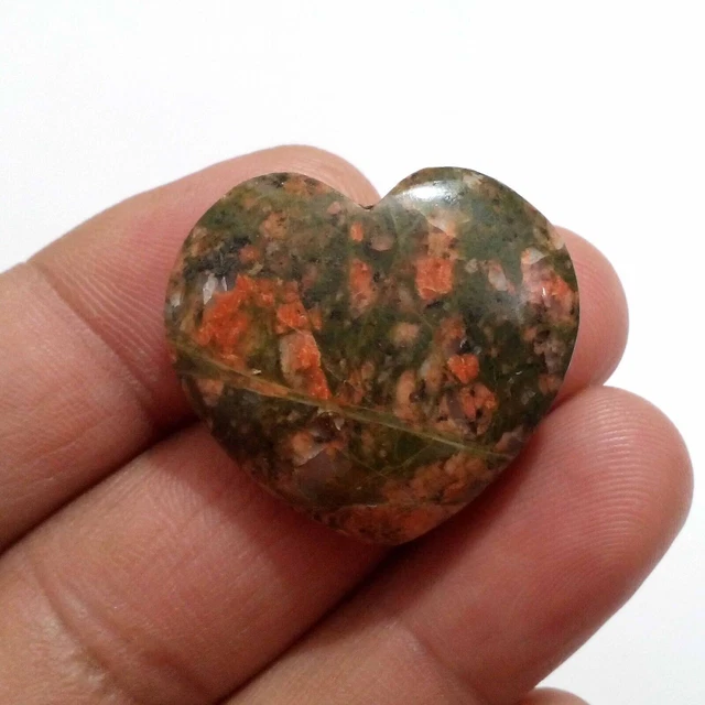 Favoloso cabochon a forma di cuore di diaspro Unakite 60,25 Crt Gemma...