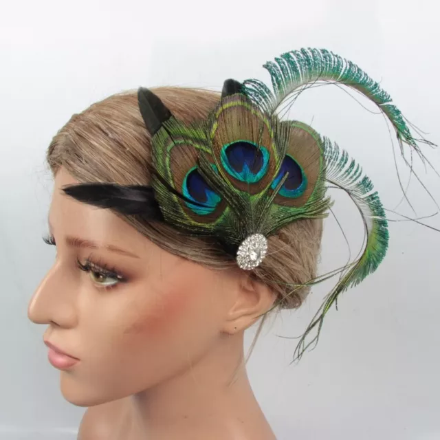 Side Clip Feather Clip Peacock Feather Head Trim Headband  Ladies Day Races