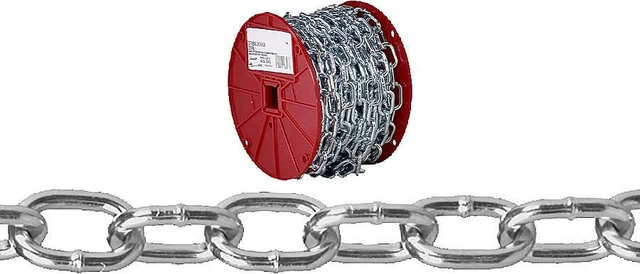 Passing Link Chain, 2/0, 50 ft L, 450 lb Working Load, Steel, Zinc