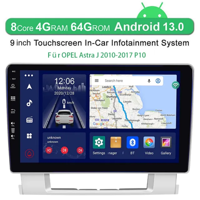 Radio de coche de 9" para OPEL Astra J 2010-2017 Android 13 GPS Navi CarPlay 8 núcleos 4+64 GB 3
