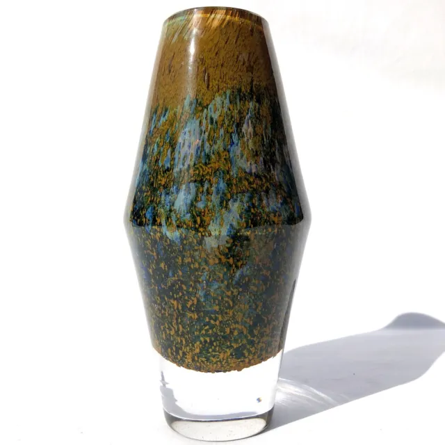 Vintage Cased Studio Art Glass Vase Mottled Blues/Yellow Czech?
