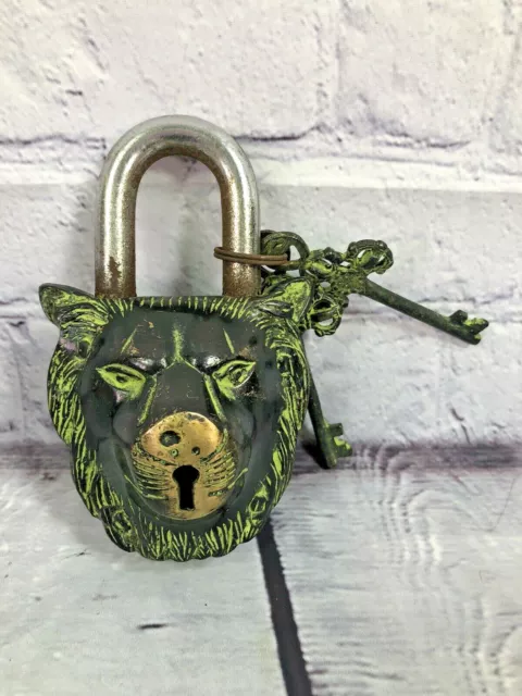 Trinetra artizan solid brass lion padlock with 2 keys fully functional 5.5x 3.5