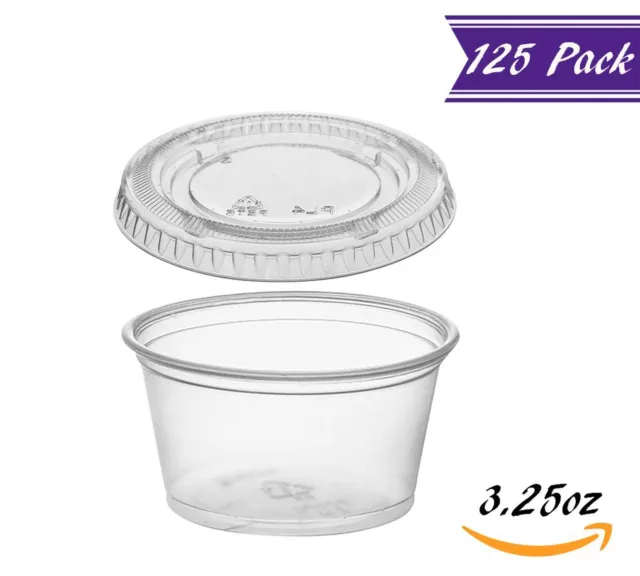 Tezzorio (100 Pack) 0.5-Ounce Plastic Portion Cups with Lids