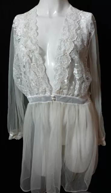 Cinema Etoile Womens Ruffle Dress Nightgown M Lingerie Lace Pearl Ivory Chemise