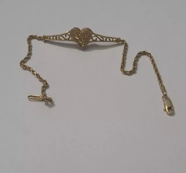 14k Yellow Gold Heart Bracelet 6.75 inches Scrap or Wear 2.83 Grams