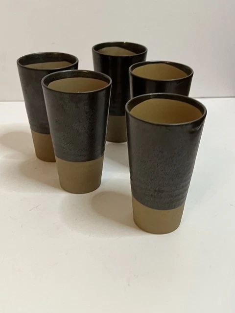 Set of 5 Unusual Artisan Pottery Bar Glasses Drinkware - Excellent Condition