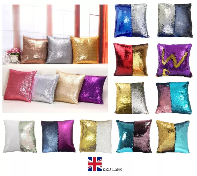 16" MAGIC MERMAID PILLOW CASE Reversible Sequin Glitter Sofa Cushion Cover Touch