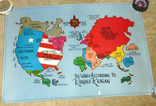 VINTAGE COMIC WORLD MAP OF R REAGAN PALESTINIAN HOMELAND OUR CHINA ...