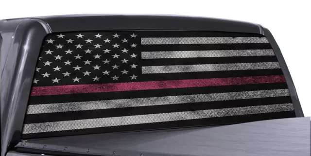 FGD Truck Rear Window Wrap Pink Line Breast Cancer Awareness Flag