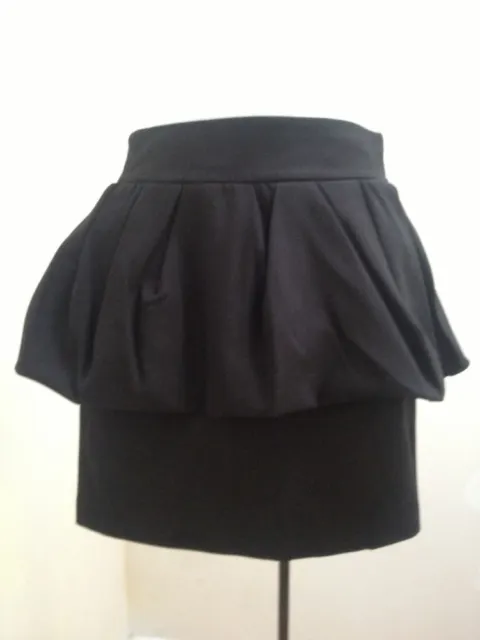 Zara Woman XS Black Skirt Bubble Peplum Pencil Mini Career Cotton Stretch Party