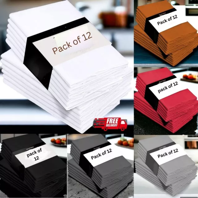 12 Pcs Table Napkins Linen Dinner Napkin Cloth Polycotton Hotel Wedding 18inch.