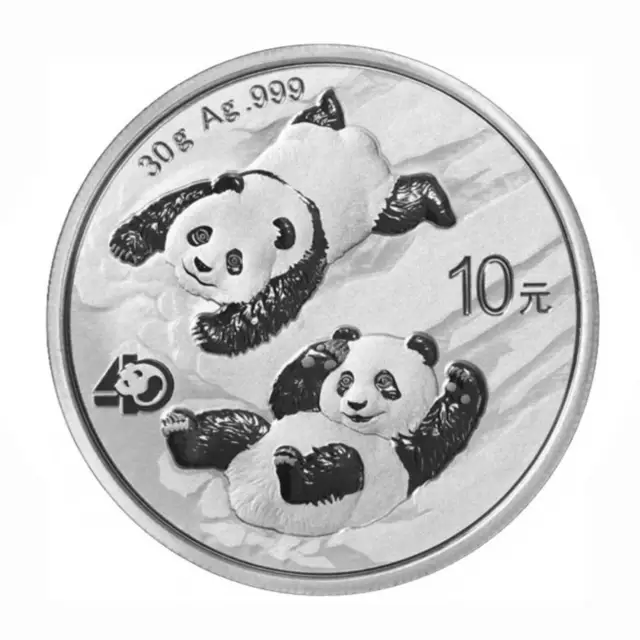 Silbermünze China 10 Yuan Silber Panda 30 g .999 Ag 2022 - 40 Jahre Jubiläum