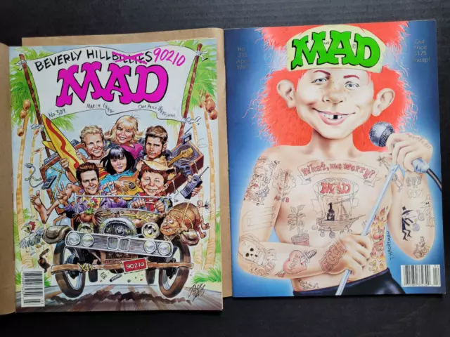 Mad Magazine ~ Lot 2 Issues ~# 309 Beverly Hills 90210 + # 310 Tattoo~ W/Mailer!