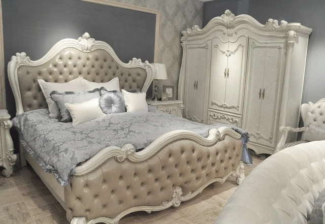 Lit + 2x Table de Chevet 3 Parties Chambre à Coucher Set Design Luxe