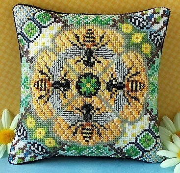 Honey Bees Mini Cushion Cross Stitch Kit, Sheena Rogers Designs