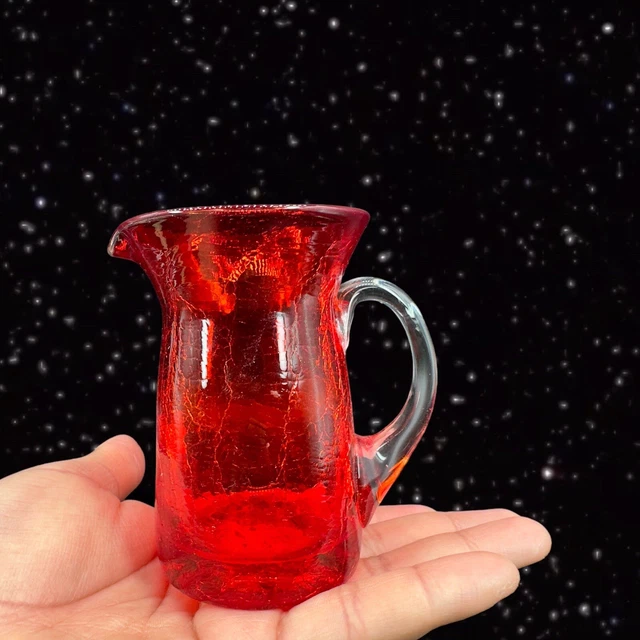 Hand Blown Crackled Art Glass Small Pitcher Creamer Hand Made Glass 3.5”T 3”W