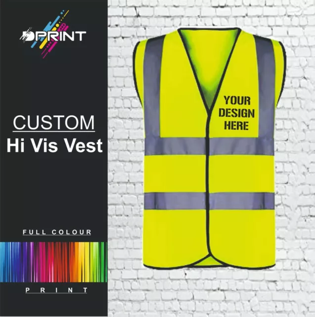 Personalised Hi Vis Vest Custom Printed Safety Waistcoat Jacket Adults Hi Viz