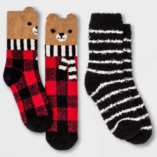 Bambini' XS/S Orso Comodo Calzini Wondershop Inverno Plaid & a Righe Rosso/Nero