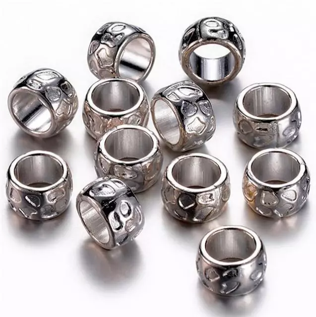 TOP QUALITY 10 TIBETAN SILVER LARGE HOLE SPACER BEADS 13mm x 8mm HOLE 10mm (TS35