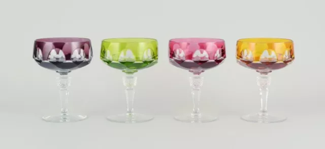 Four Art Deco champagne bowls, Bohemian crystal glass.