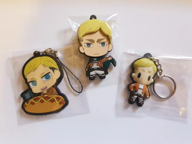 Attack on Titan/Shingeki no Kyojin Erwin Smith Rubber Keychain Set RARE