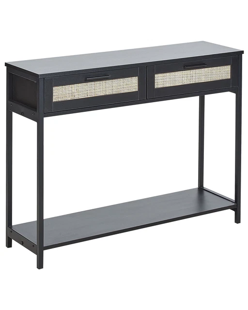 Console Scandinave 2 Tiroirs Rotin - Meuble Entrée 88x40x79cm Style Bohème
