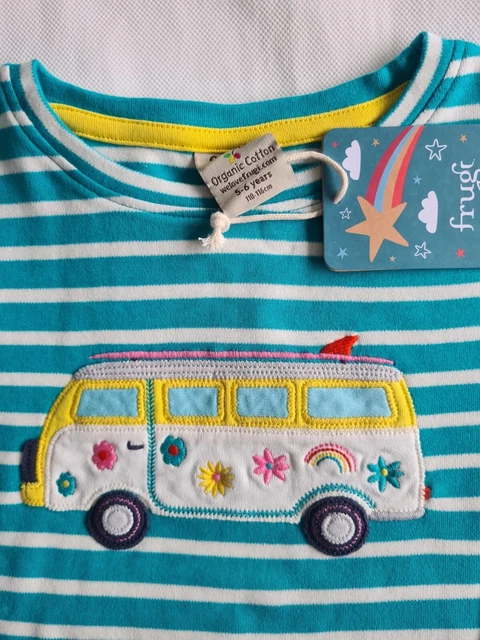 Top Jersey Frugi Ragazza 5-6 Anni Ri Camper Ri Manica Lunga Biologica Nuova con Etichette 2