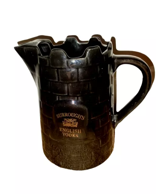 Vintage Burrough's English Vodka Ceramic Castle Pitcher England Man Cave Bar