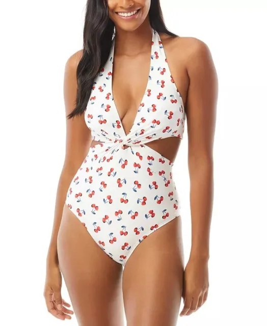 Kate Spade New York WHITE Cherry-Print Knotted One-Piece Swimsuit, US Large