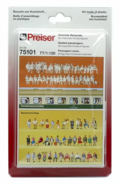 Preiser 75101 Sitzende Reisende. 39 unbemalte Figuren Spur TT 1:120