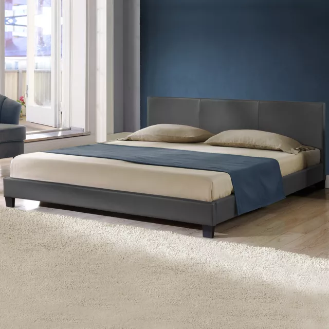 Corium® Cama tapizada 180x200 cm, gris oscuro, cama doble de cuero sintético