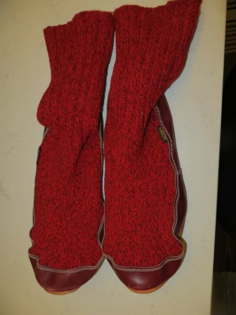 Acorn Slipper Socks Red Wool Leather Comfort Pull On Casual ML 10.5-11.5