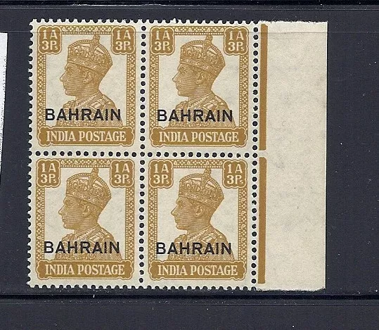 BAHRAIN 1942-45 KGVI (SG 42 1a3p) MNH margin block of 4