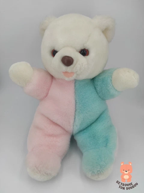 Doudou Ours FISHER PRICE 1993 Blanc Bleu Etoile Peluche